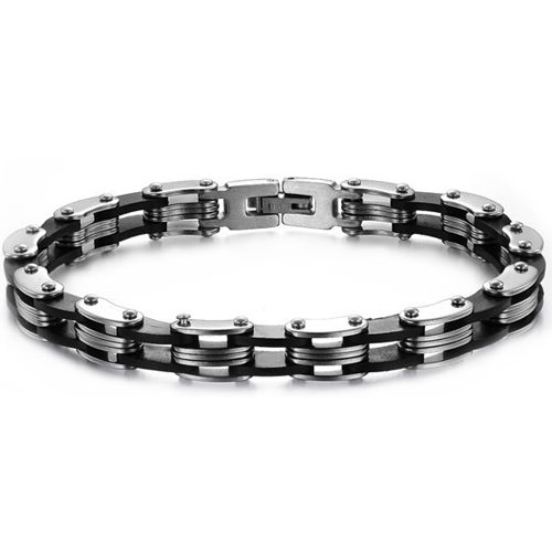 ***COI Titanium Black Silver Bracelet With Steel Clasp(Length: 8.66 inches)-00593AA