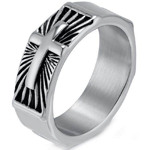 ***COI Titanium Black/Gold Tone/Silver Cross Ring-00597AA