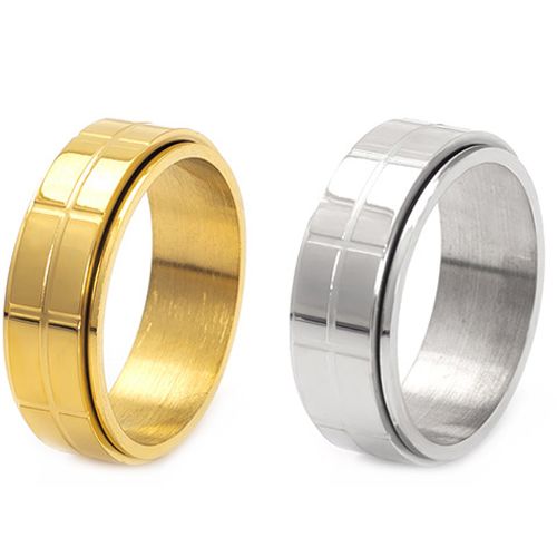***COI Titanium Black/Gold Tone/Silver Cross Grooves Step Edges Ring-00603AA