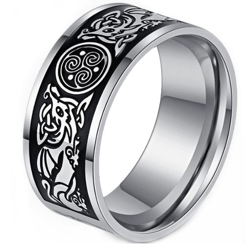 ***COI Titanium Black Silver Trinity Knots Celtic Ring-00621AA
