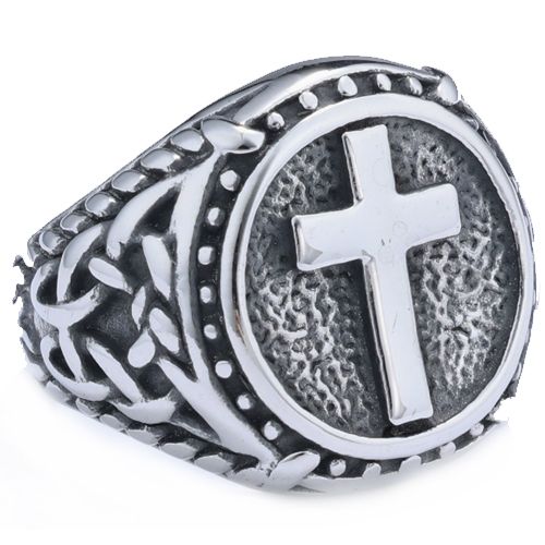 ***COI Titanium Black/Gold Tone/Silver Black Cross Ring-00624AA