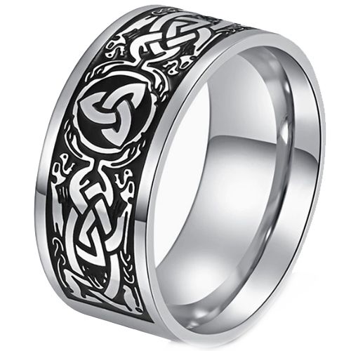 ***COI Titanium Black Silver Trinity Knots Celtic Ring-00627AA