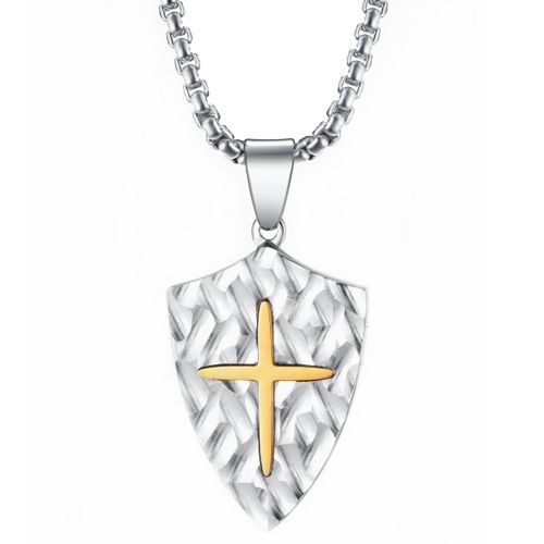 ***COI Titanium Gold Tone Silver Cross Tag Pendant-00632AA