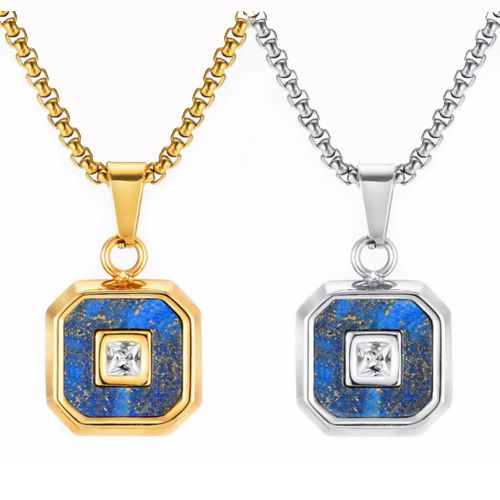 ***COI Titanium Gold Tone/Silver Lapis Lazuli Pendant With Cubic Zirconia-00633AA