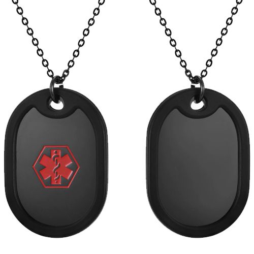 ***COI Titanium Black/Silver Red Medical Alert Pendant-00634AA