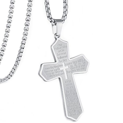 ***COI Titanium Black/Gold Tone/Silver Cross Prayer Pendant-00644AA