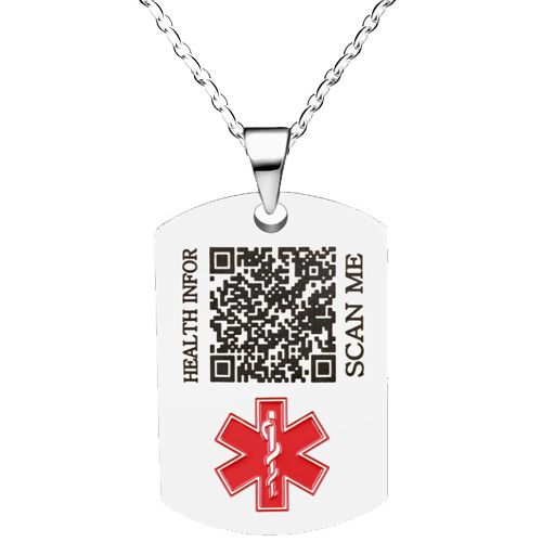 ***COI Titanium Medical Alert Custom QR Code Health Info Pendant-00646AA