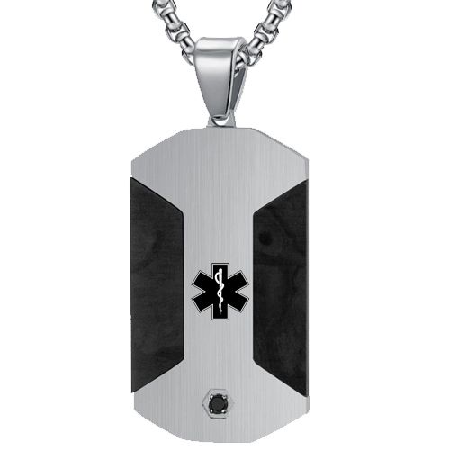 ***COI Titanium Black Gold Tone/Silver Medical Alert Pendant With Cubic Zirconia-00659AA