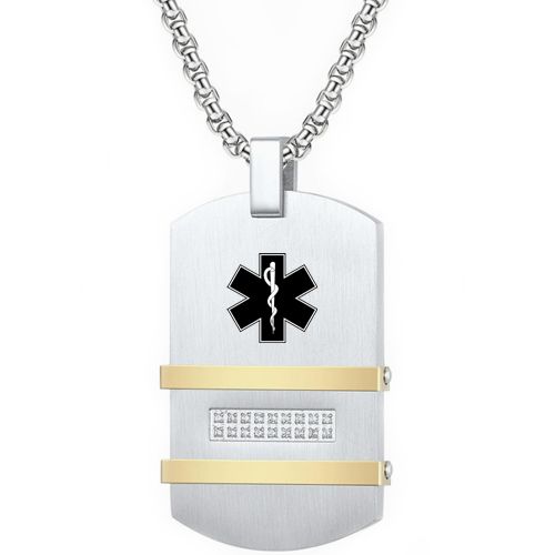 ***COI Titanium Black/Silver Gold Tone Medical Alert Pendant With Cubic Zirconia-00661AA