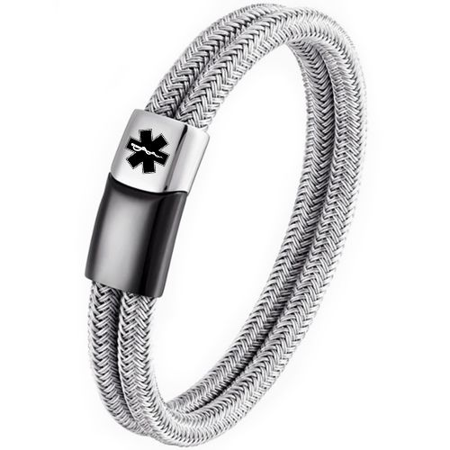 ***COI Titanium Black Silver Medical Alert Bracelet With Steel Clasp(Length: 8.27 inches)-00662AA