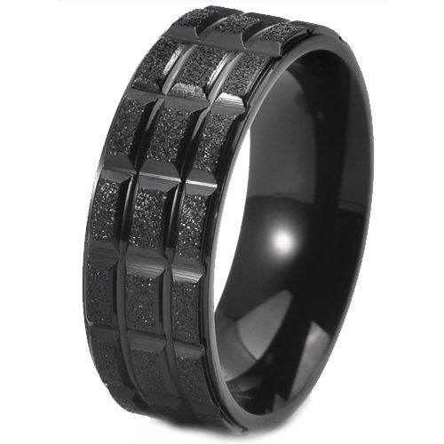 ***COI Titanium Black/Gold Tone/Silver Sandblasted Grooves Ring-00669AA