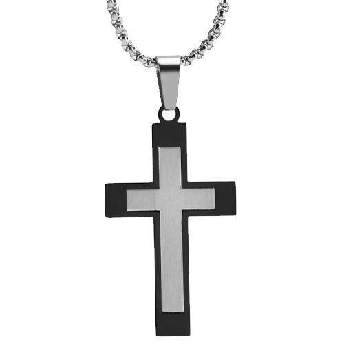 ***COI Titanium Black/Gold Tone/Blue Silver Cross Pendant-00679AA