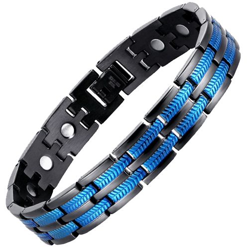 ***COI Titanium Black/Gold Tone/Black Blue Bracelet With Steel Clasp(Length: 8.46 inches)-00689AA