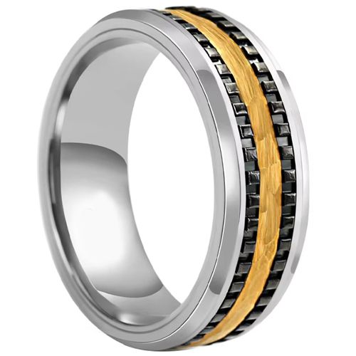 ***COI Tungsten Carbide Black Gold Tone Gears & Hammered Ring-00703AA