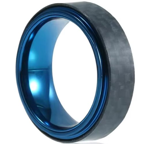 ***COI Blue Titanium Step Edges Ring With Carbon Fiber-00705AA