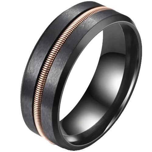 ***COI Black Titanium Rose Wire Beveled Edges Ring-00714AA