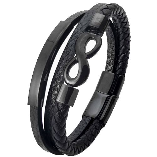 ***COI Black Titanium Infinity Genuine Leather Bracelet With Steel Clasp(Length: 8.07 inches)-00723AA