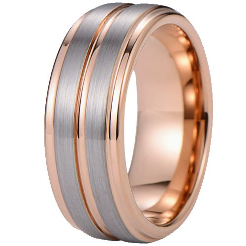 ***COI Tungsten Carbide Rose Silver Center Groove Step Edges Ring-00737AA