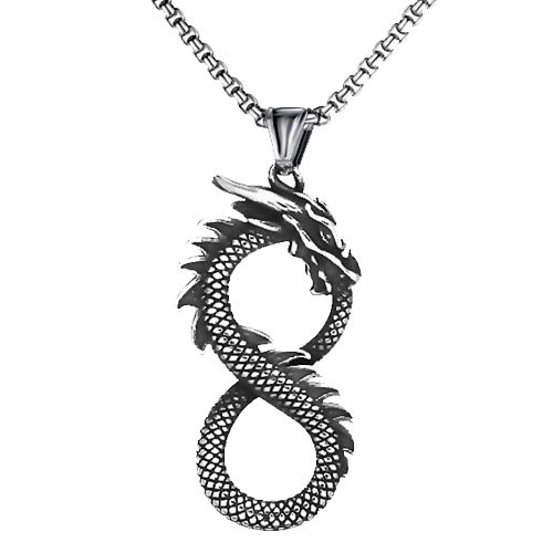 ***COI Titanium Black Silver Infinity Dragon Pendant-00738AA