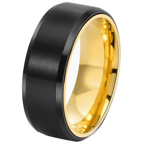 ***COI Titanium Black Gold Tone/Rose Beveled Edges Ring-00742AA