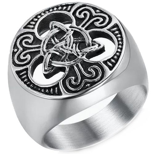 ***COI Titanium Black Silver Trinity Knots Ring-00744AA