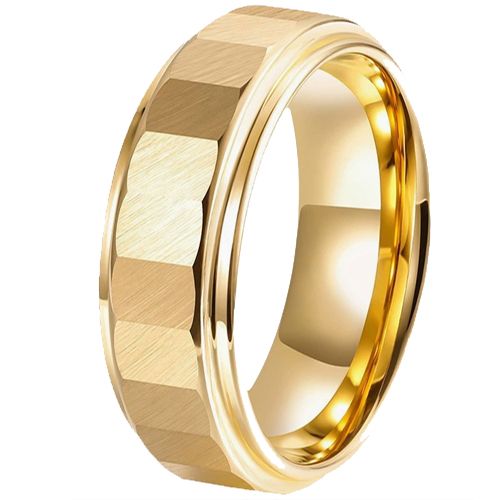 ***COI Gold Tone Tungsten Carbide Faceted Step Edges Ring-00749AA