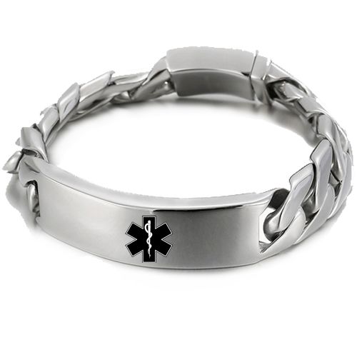 ***COI Titanium Gold Tone/Silver Medical Alert Bracelet With Steel Clasp(Length: 8.66 inches)-00758AA