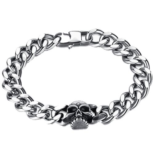 ***COI Titanium Black Silver Skull Bracelet With Steel Clasp(Length: 8.27 inches)-00760AA