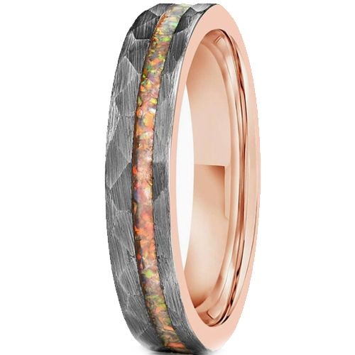 ***COI Tungsten Carbide Rose Silver Faceted Ring With Crushed Opal-00777AA