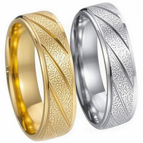 ***COI Titanium Gold Tone/Silver Diagonal Grooves Sandblasted Step Edges Ring-00782AA