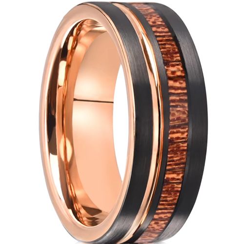 ***COI Tungsten Carbide Black Rose Offset Groove Ring With Wood-00785AA