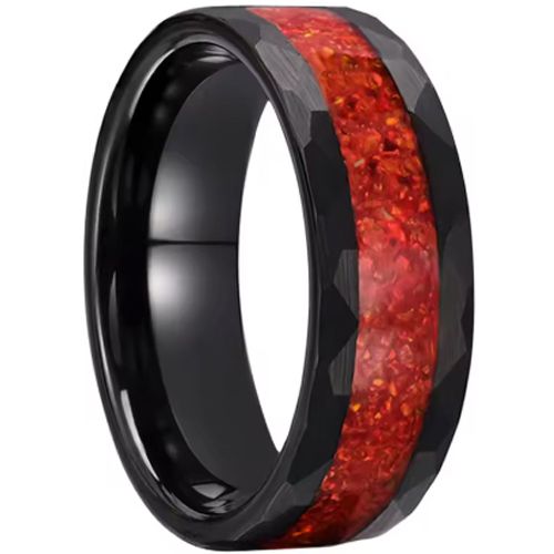 ***COI Black Tungsten Carbide Faceted Ring With Crushed Opal-00790AA