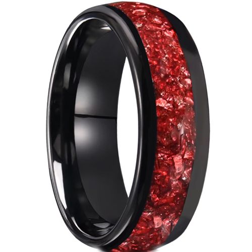 ***COI Black Tungsten Carbide Dome Court Ring With Created Red Ruby-00793AAA