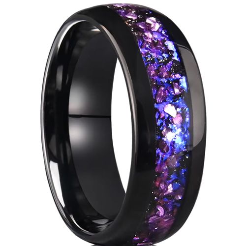 ***COI Black Tungsten Carbide Dome Court Ring With Amethyst & Created Blue Sapphire-00794AA