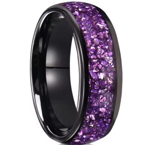 ***COI Black Tungsten Carbide Dome Court Ring With Amethyst-00797AA