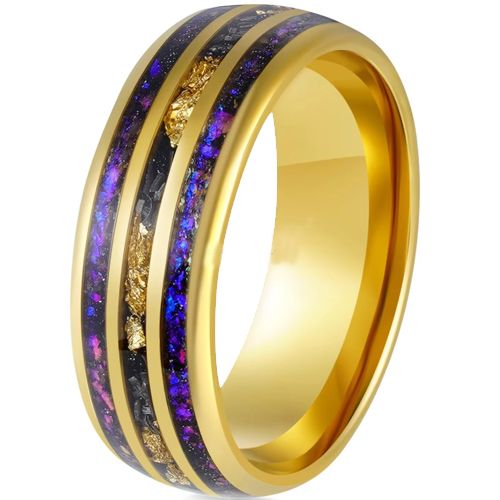 ***COI Gold Tone Tungsten Carbide Gold Foil Meteorite & Crushed Opal Ring-00798AA