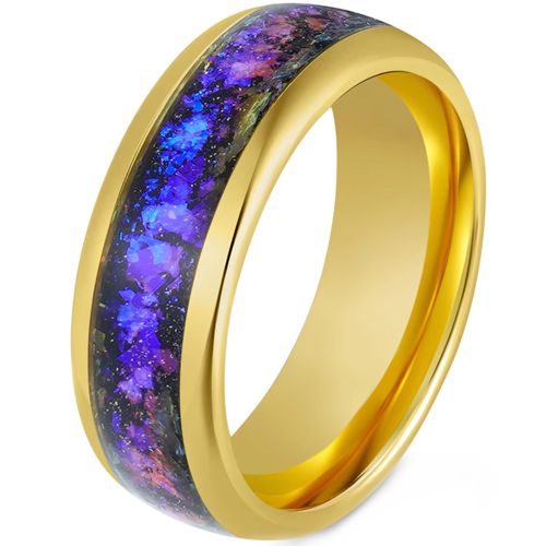 ***COI Gold Tone Tungsten Carbide Dome Court Ring With Crushed Opal & Meterorite-00801AA