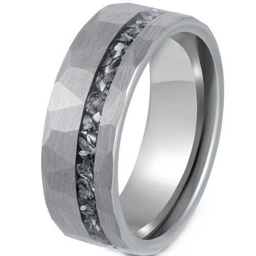 ***COI Tungsten Carbide Faceted Ring With Meteorite-00804AA