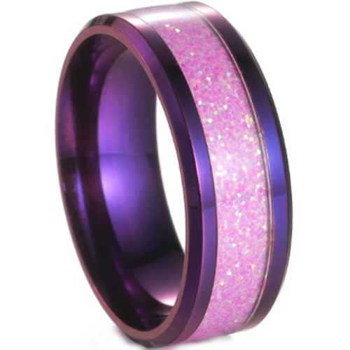 ***COI Purple Titanium Beveled Edges Ring With Meteorite-00811AA