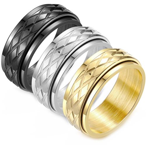 ***COI Titanium Black/Gold Tone/Silver Grooves Step Edges Ring-00814AA