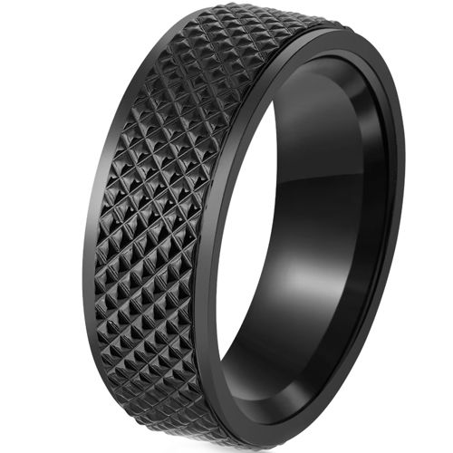 ***COI Black Titanium Grooves Step Edges Ring-00816AA