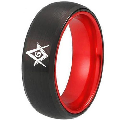***COI Titanium Black Red Masonic Freemason Beveled Edges Ring-00820AA