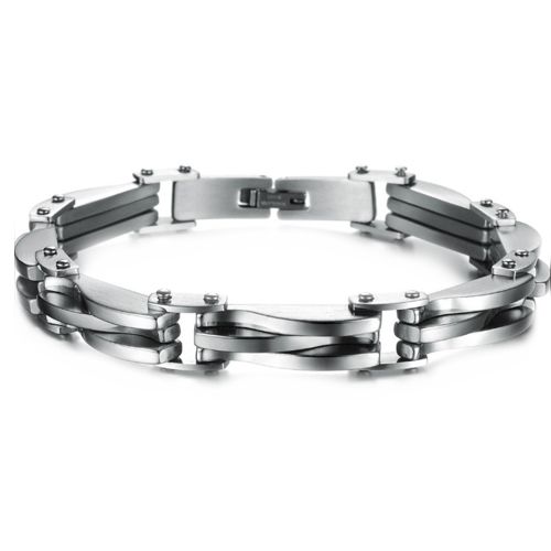 ***COI Titanium Black/Gold Tone Silver Bracelet With Steel Clasp(Length: 8.66 inches)-00825AA