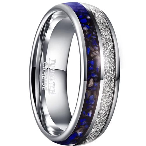 ***COI Tungsten Carbide Lapis Lazuli & Meteorite Dome Court Ring-00832AA