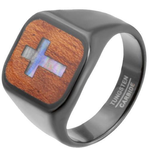 ***COI Black Tungsten Carbide Abalone Shell & Wood Ring-00833AA