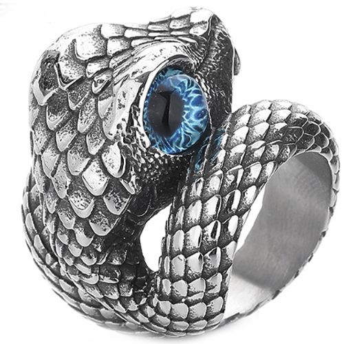 ***COI Titanium Black Silver Snake Ring-00841AA