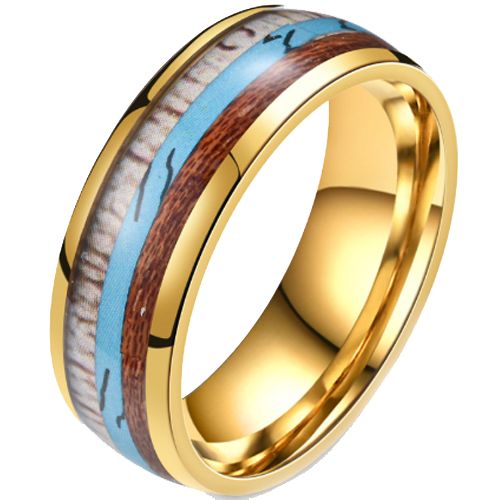 ***COI Gold Tone Titanium Deer Antler Turquoise & Wood Dome Court Ring-00855AA