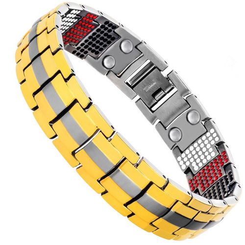 ***COI Titanium Gold Tone Silver Bracelet With Steel Clasp(Length: 8.27 inches)-00876AA
