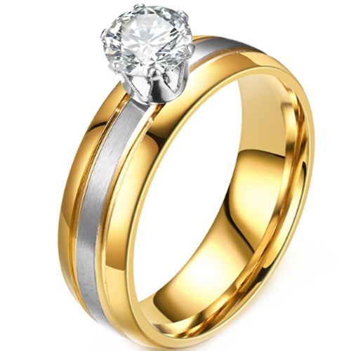 ***COI Titanium Gold Tone Silver Double Grooves Double Grooves Ring-00880AA