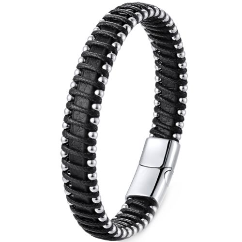 ***COI Titanium Genuine Leather Bracelet With Steel Clasp(Length: 8.27 inches)-00888AA